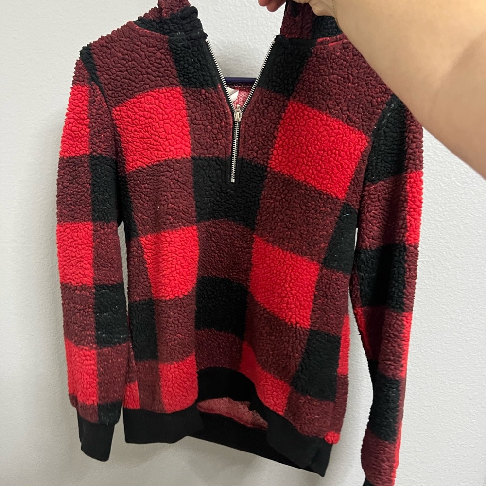 No Boundaries Burgundy and Black Sherpa Jacket